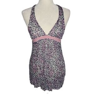 FREE PEOPLE tunic pink‎ animal print empire waist long flowy halter top XS